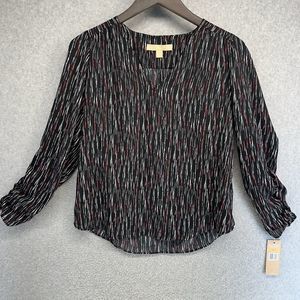 Hope & Harlow Womens Blouse Size Small Black Multicolor V-Neck Pullover New